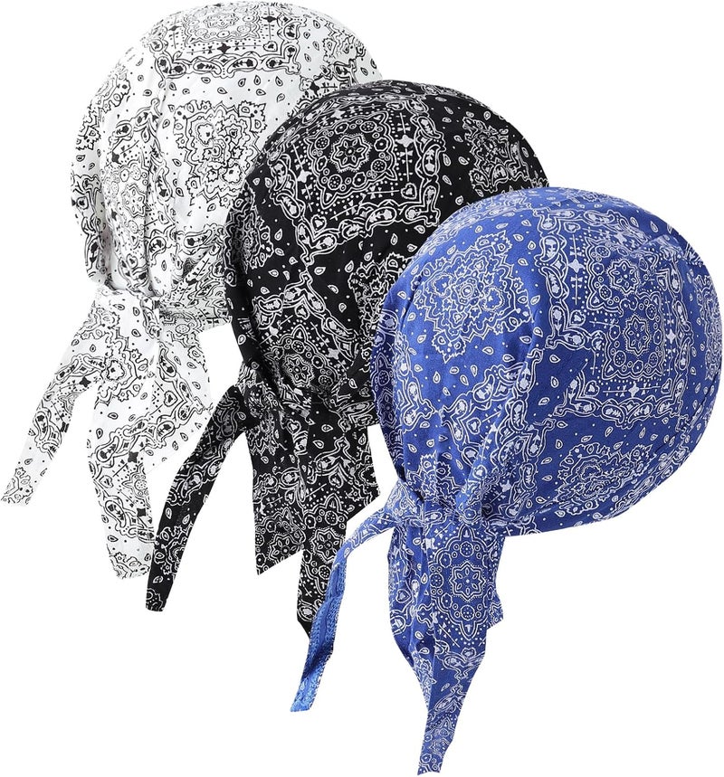 DOCILA 3 Pcs Do Rags for Men Skull Cap Bandana Hat Breathable Helmet Linner Beanie - Image 1